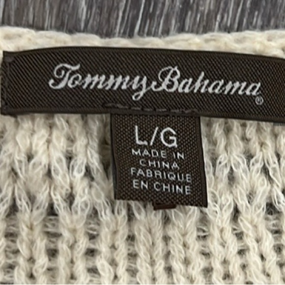 Tommy Bahama cream Spaulding pullover wool alpaca open knit sweater large - Picture 4 of 5